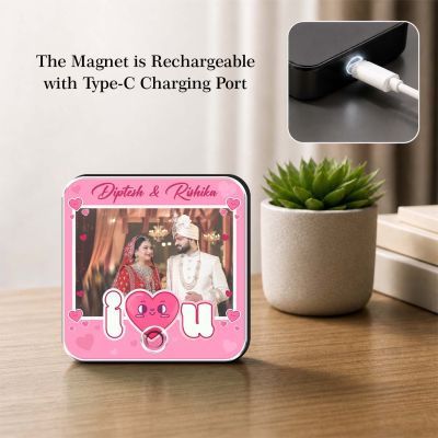 Personalized I Love You Theme Musical Fridge Magnet Photo Frame Valentine's for Couples Wedding Picture Magnet Playable Music for Couples and Music Lovers